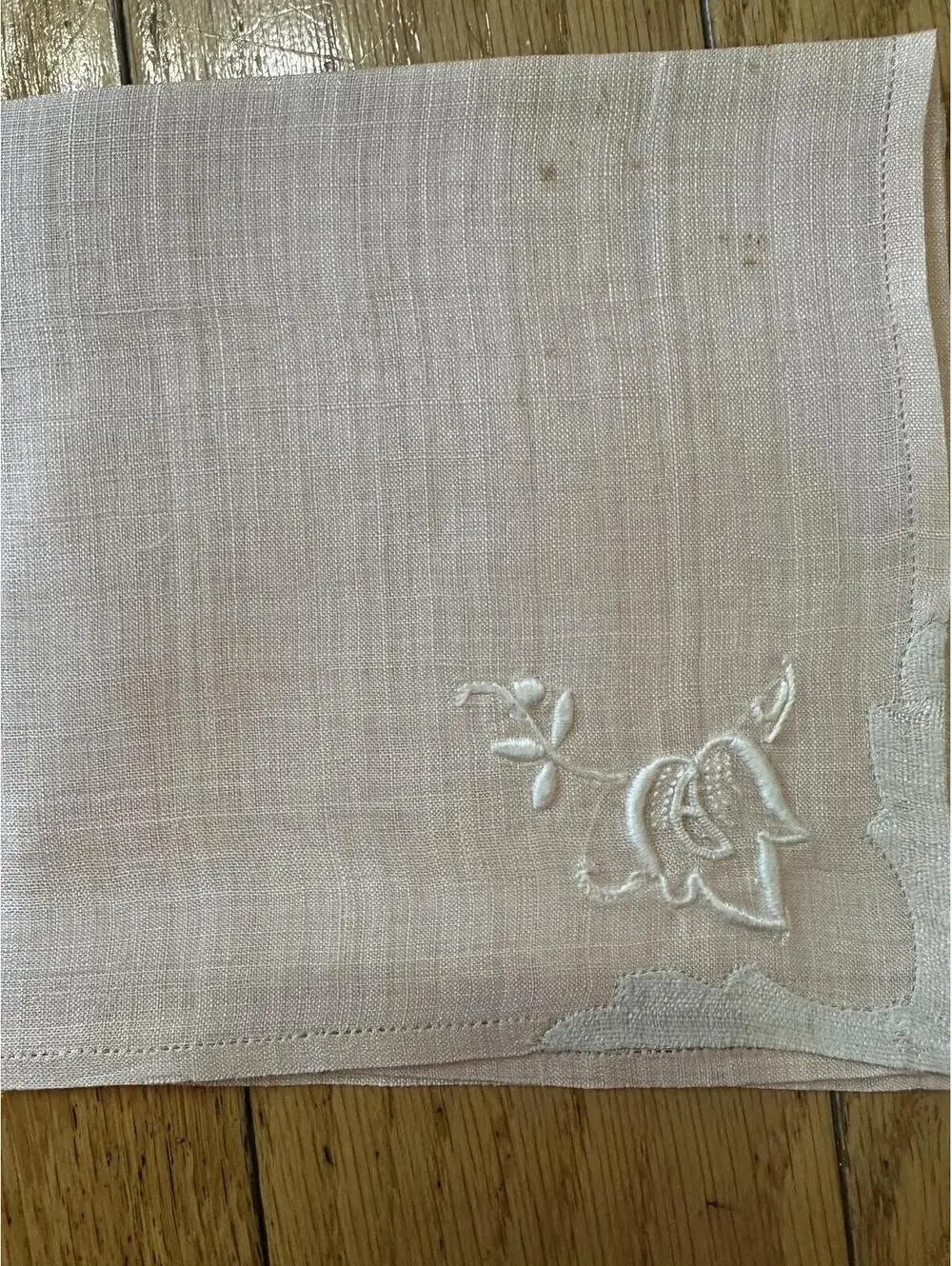 VTG Madeira Style Sheer Pink Linen Tablecloths & Napkins Lot Embroidered Floral